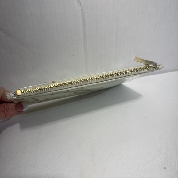 Kate Spade Pencil Pouch Polka Dot Cosmetic Case Travel Designer Cream Gold - Picture 7 of 10